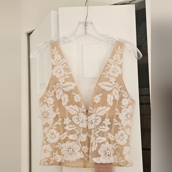 Jenny Yoo White and Tan Embellished Bustier Tank Top - Picture 3 of 4